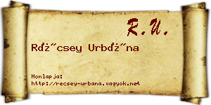 Récsey Urbána névjegykártya